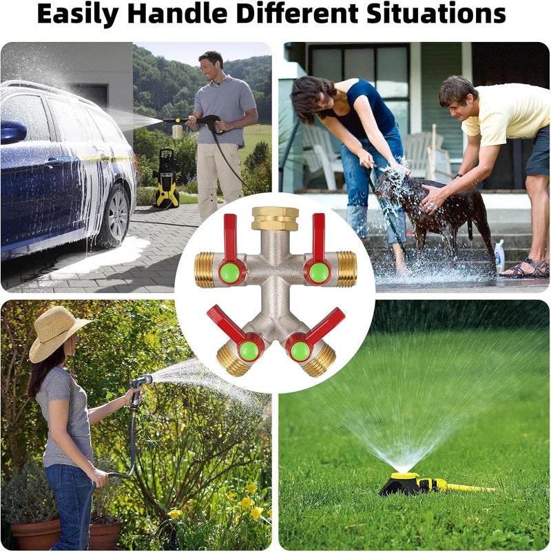 DINGBAI Hose Splitter 4 Way, High Flow Garden Hose Splitter, 3/4” Ght Inlet Brass Heavy Duty Hose Converter, Full Flow water 4 Way Faucet hose splitter, Long Handle Hose Valve Large Outlet. - Image 3